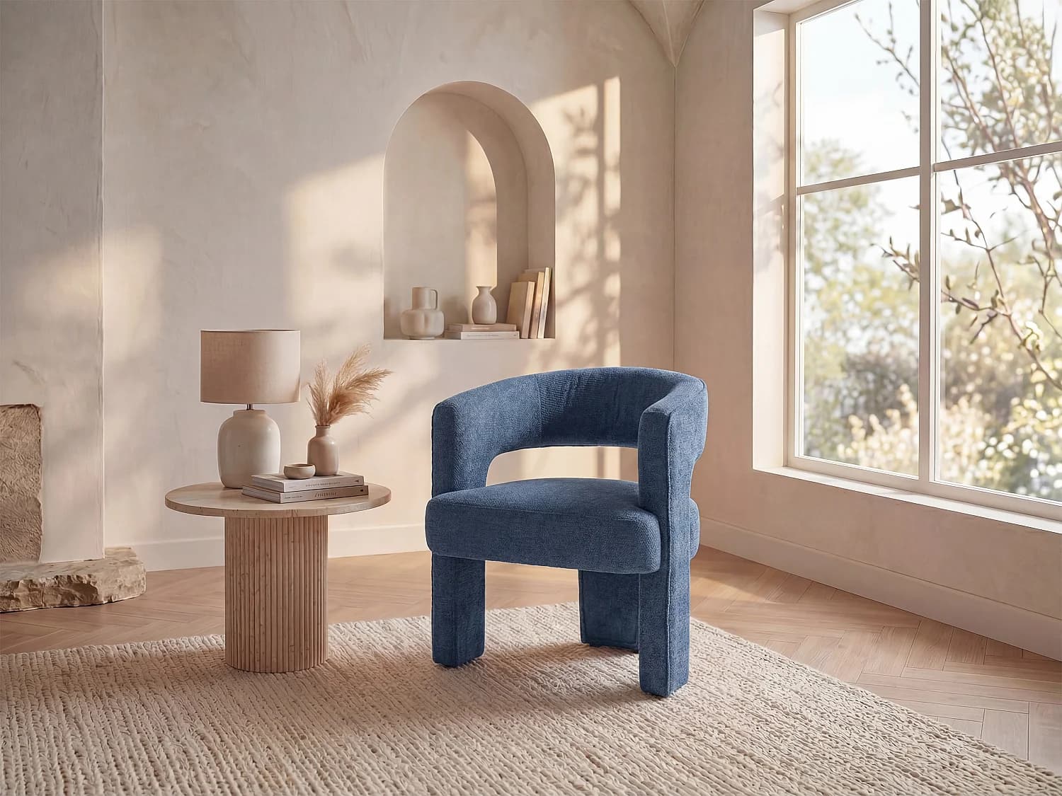 Fauteuil en tissu texturé bleu FONTANOVA