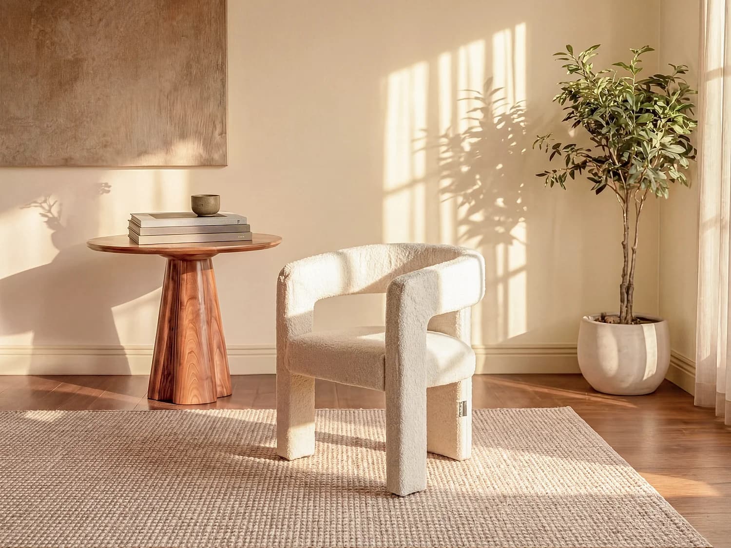 Fauteuil en tissu bouclette blanc FAVINA