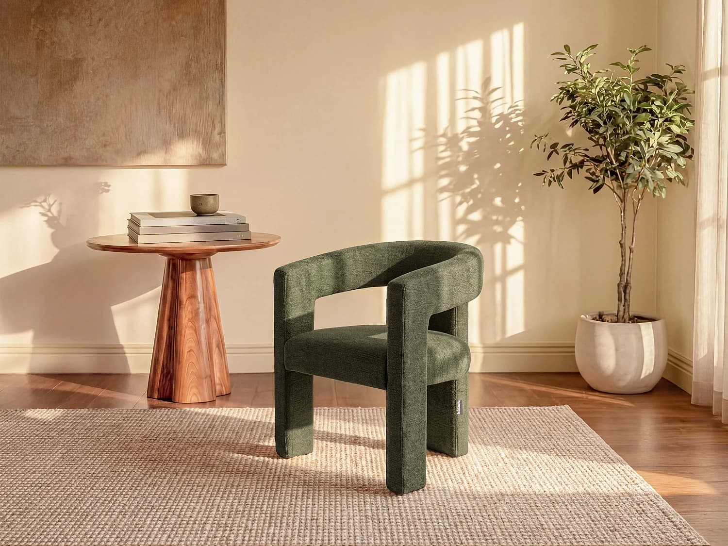 Fauteuil en tissu texturé vert FAVINA