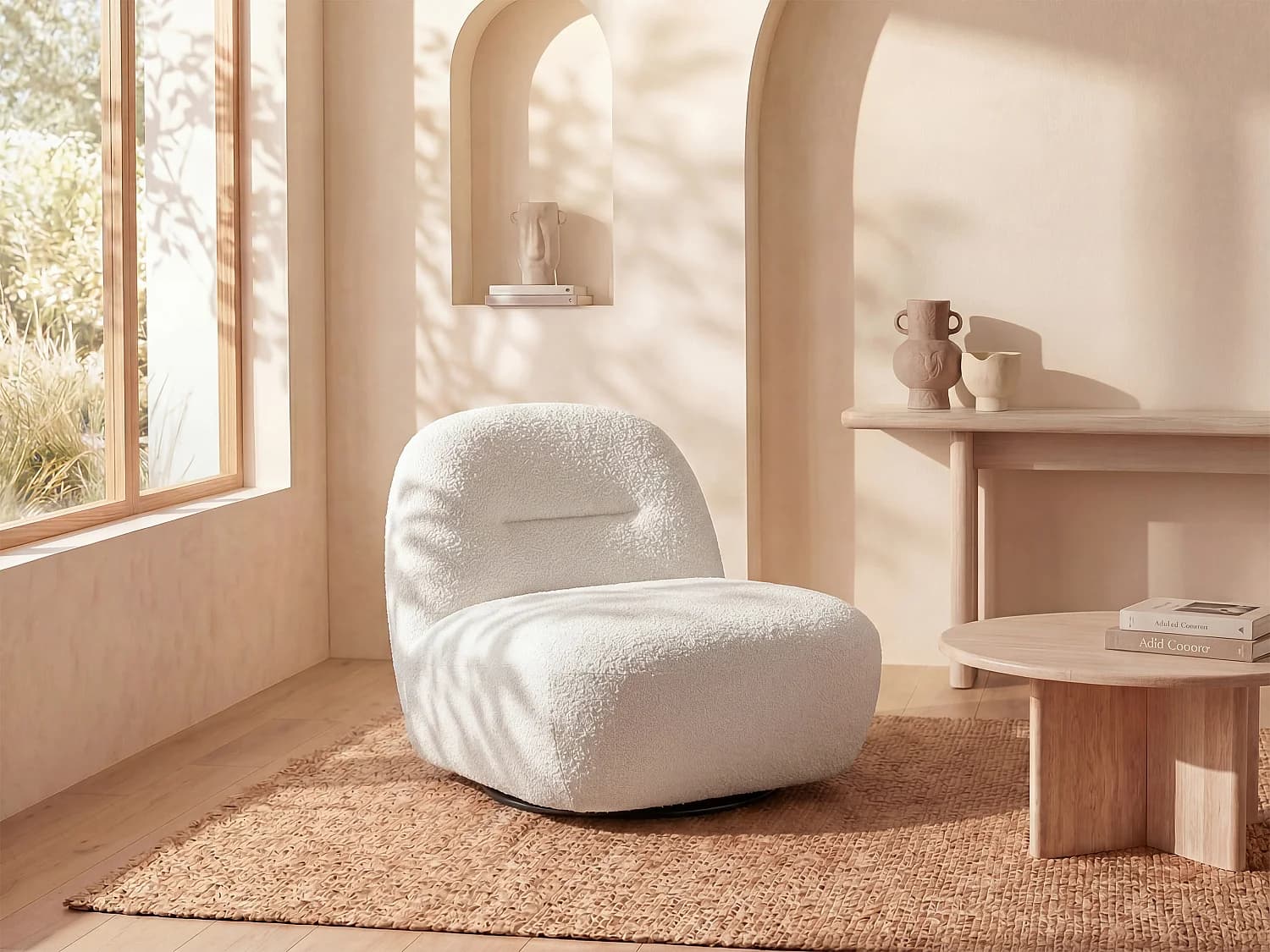 Fauteuil pivotant en tissu bouclette blanc POZETI