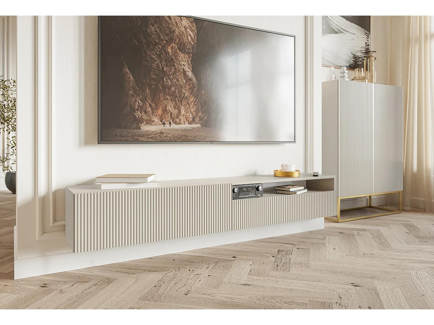 Meuble TV - 175 cm - suspendue avec niche - taupe (gris-beige) - VELDIO