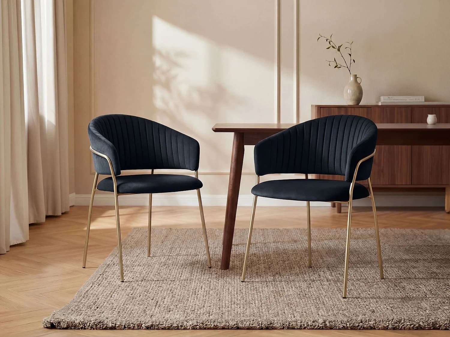 Lot de 2 chaises en velours et métal doré - Noir - MADOLIA