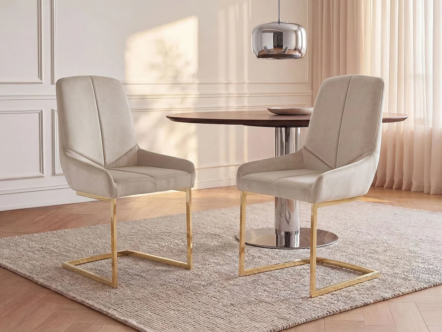 Lot de 2 chaises en velours et métal doré - Beige - BERLONA