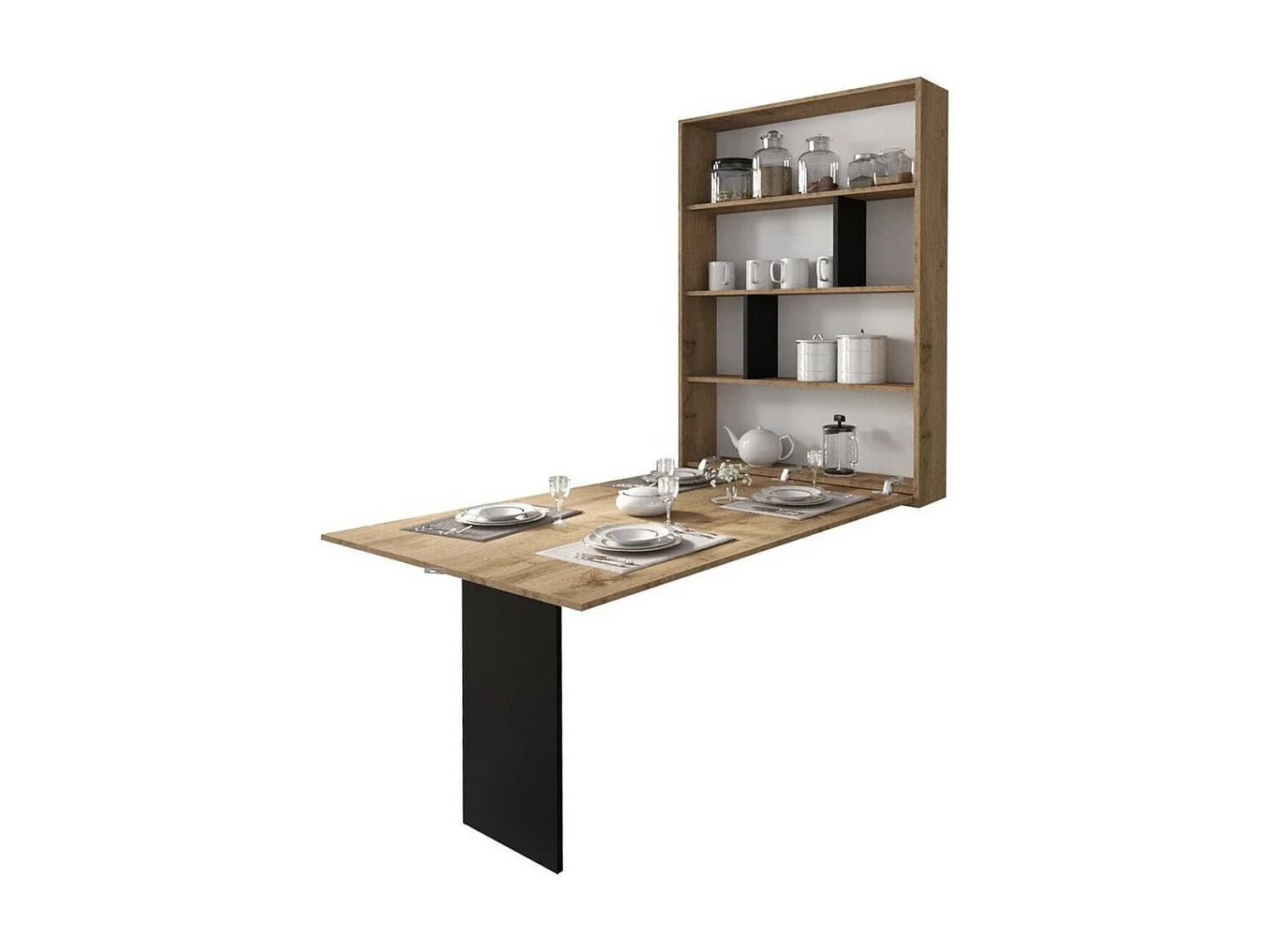 Table Hartford 428, Noir|Wotan chêne, 73x80x130cm, Stratifié