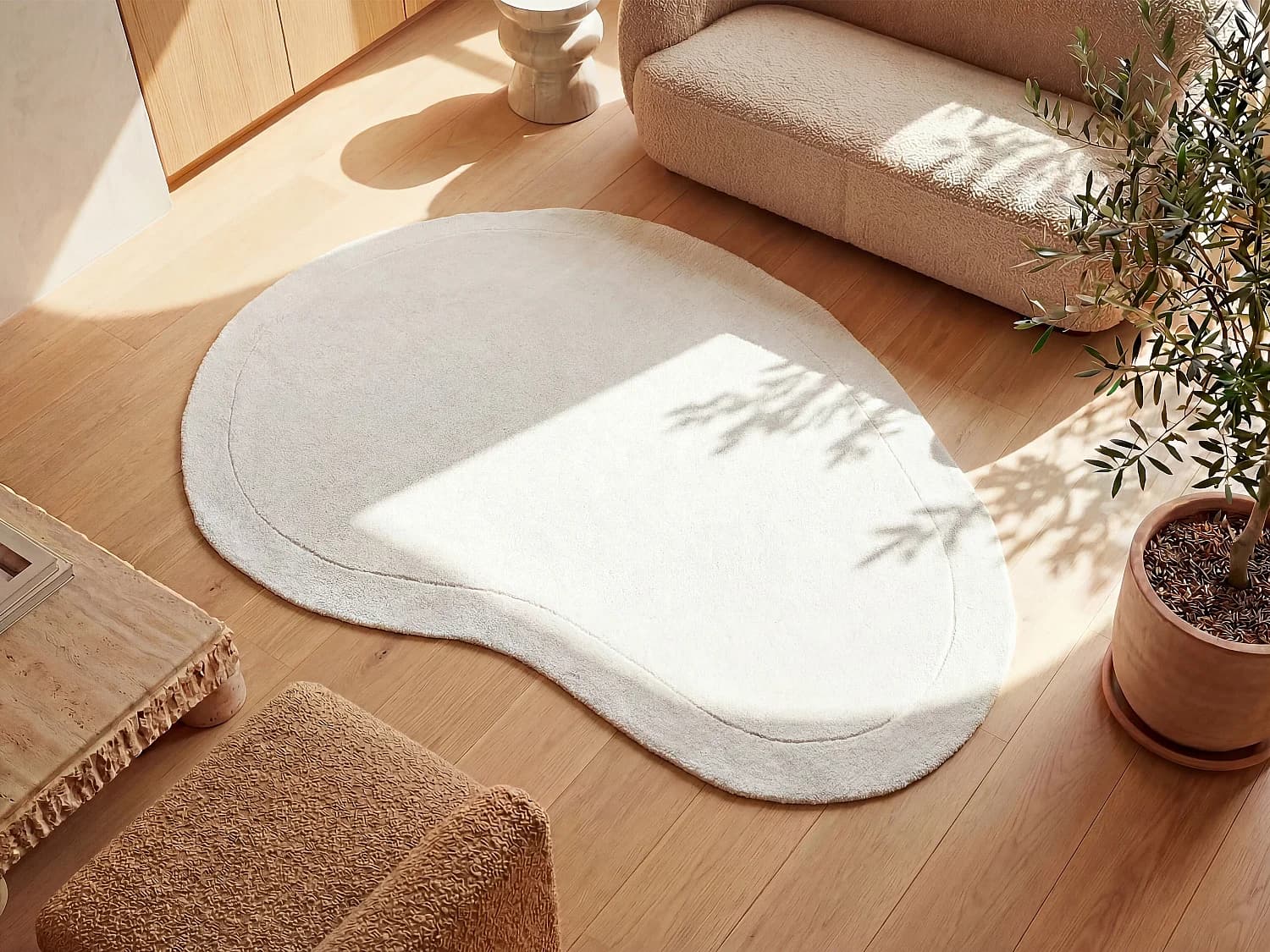 Tapis organique 100% laine fait à la main - 150 x 200 cm - 2200g/m2 - Crème - WILLOW