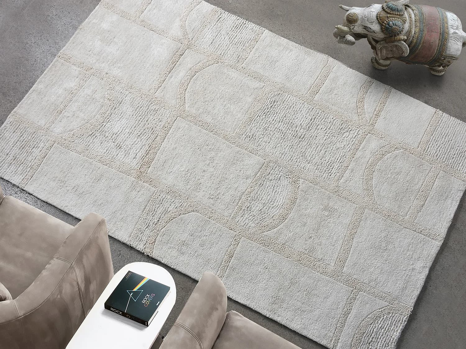 Tapis en relief en coton fait à la main - 200 x 290 cm - 1800g/m2 - Ivoire - HAZELA