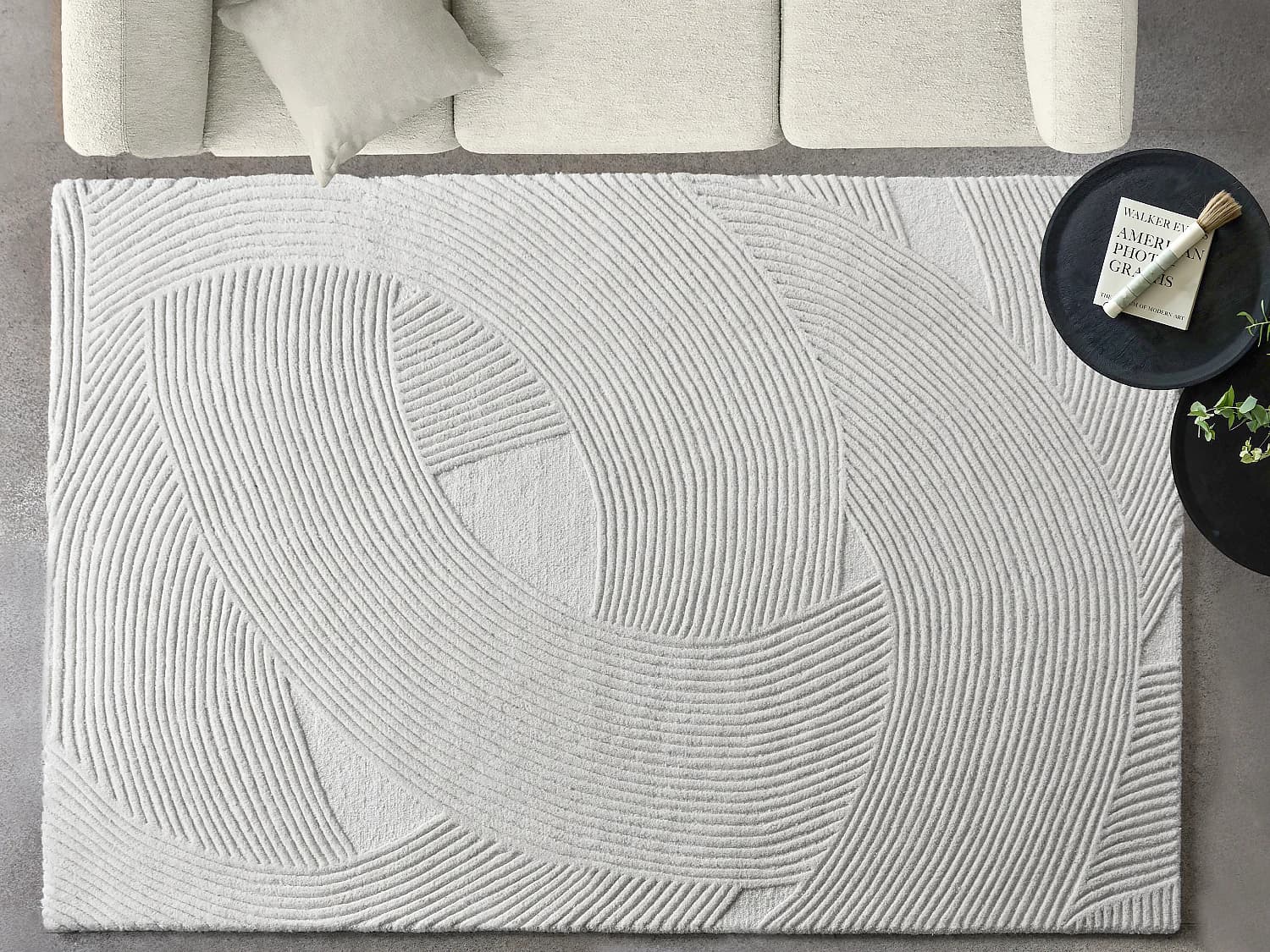 Tapis en relief 100% laine fait à la main - 160 x 230 cm - 2200g/m2 - Ivoire - BASSAM