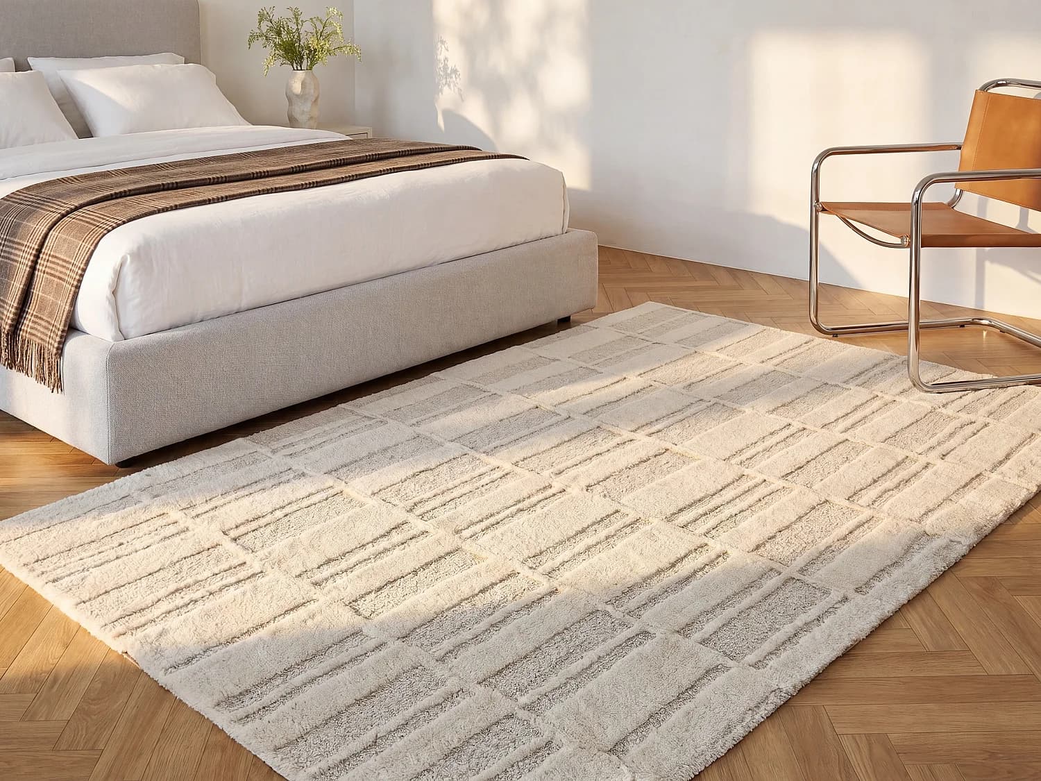 Tapis en relief 100% laine de Nouvelle-Zélande fait à la main - 200 x 290 cm - 2000g/m2 - Ivoire - DALILA