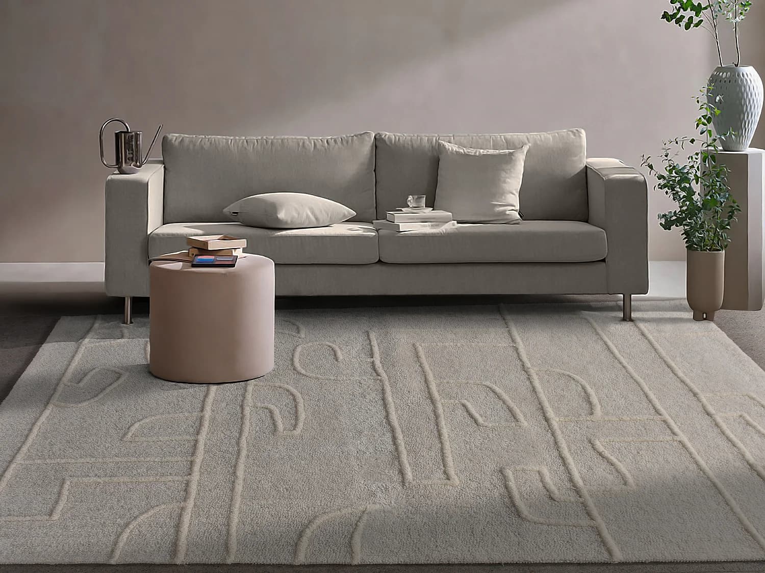 Tapis en relief en laine de Nouvelle-Zélande fait à la main - 160 x 230 cm - 1400g/m2 - Ivoire - CORALIE