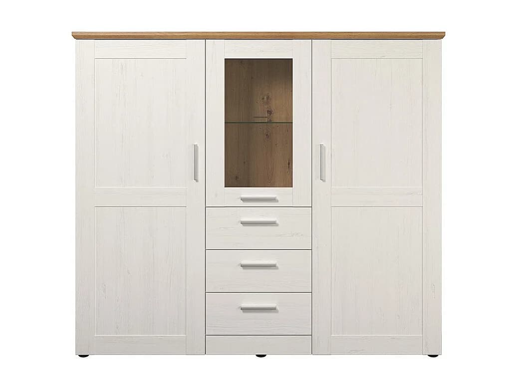 Vaisselier 3 portes dont une avec verre trempé, 3 tiroirs L159 cm - Shade