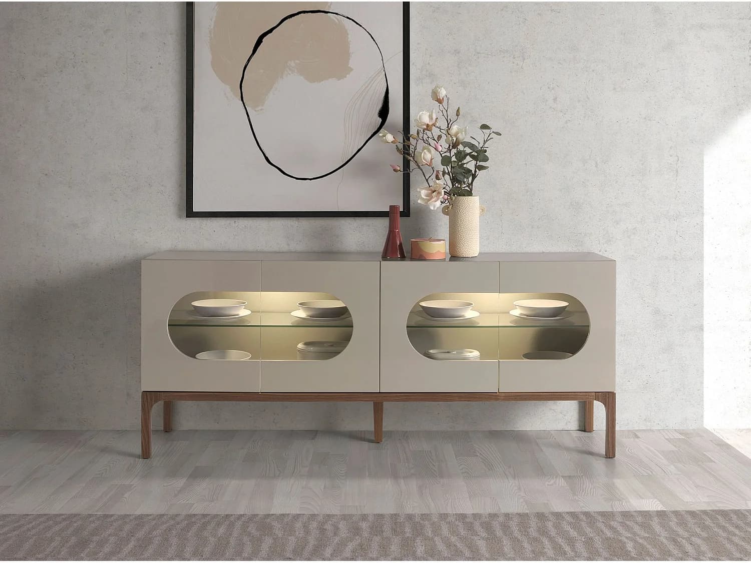 Buffet en noyer et gris avec éclairage intérieur 3241 ANGEL CERDA