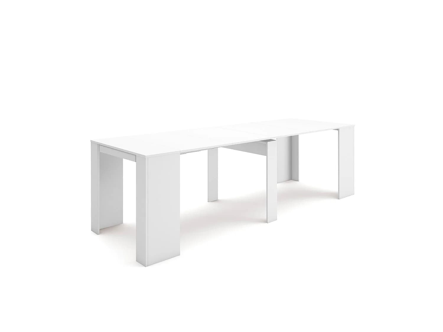 Table console extensible, 262x90x77cm, Pour 12 personnes, Table à Manger, Blanc