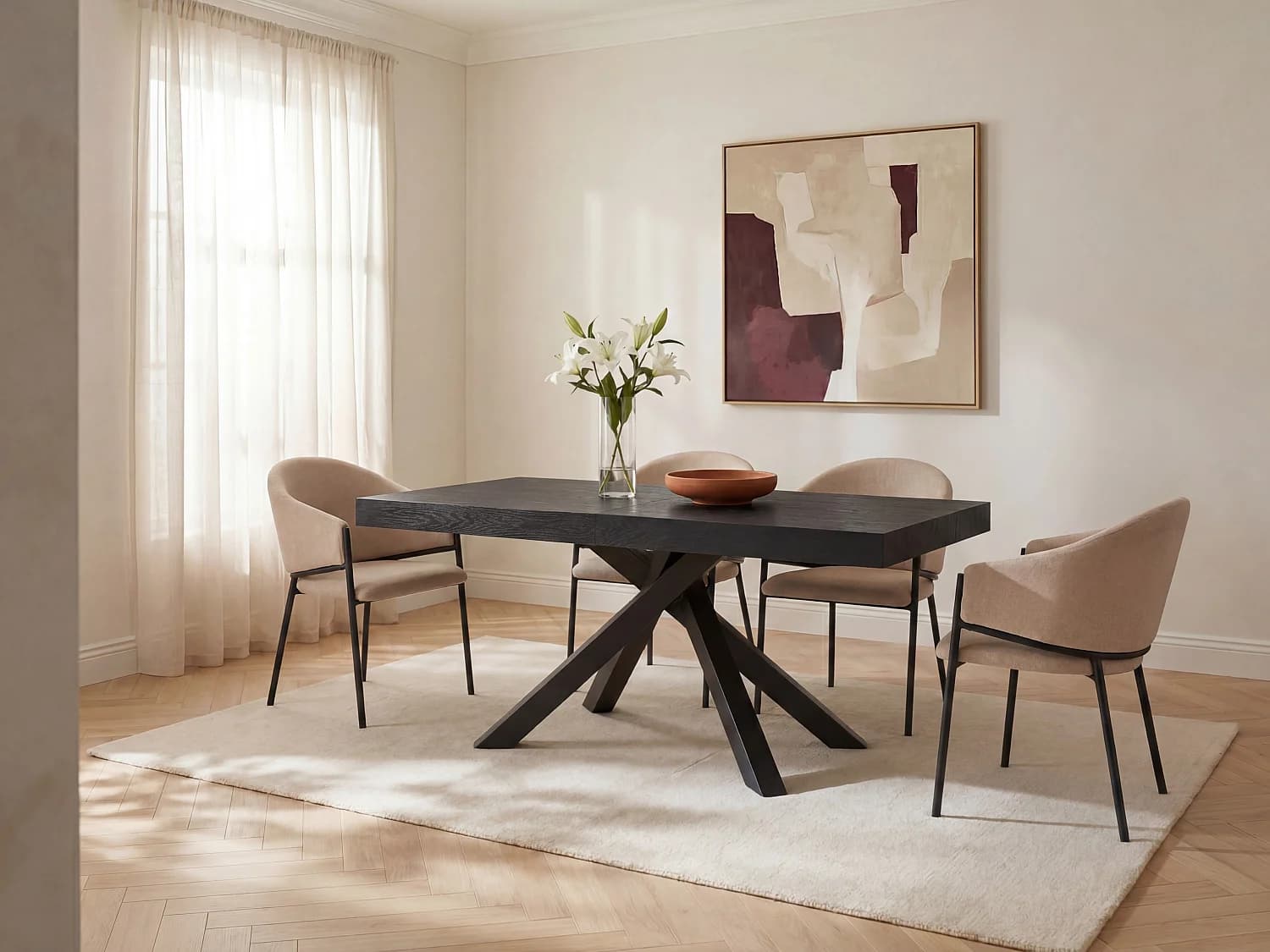 Table à manger extensible 6 à 10 personnes en MDF et métal - Noir - CATONAV