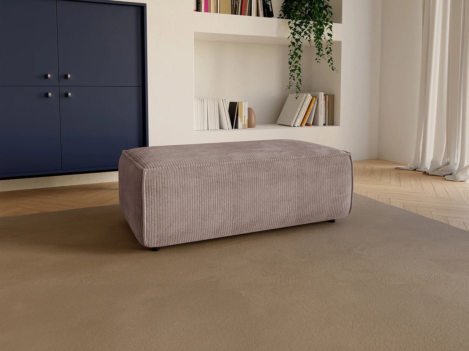 Pouf en velours côtelé mauve AMELIA