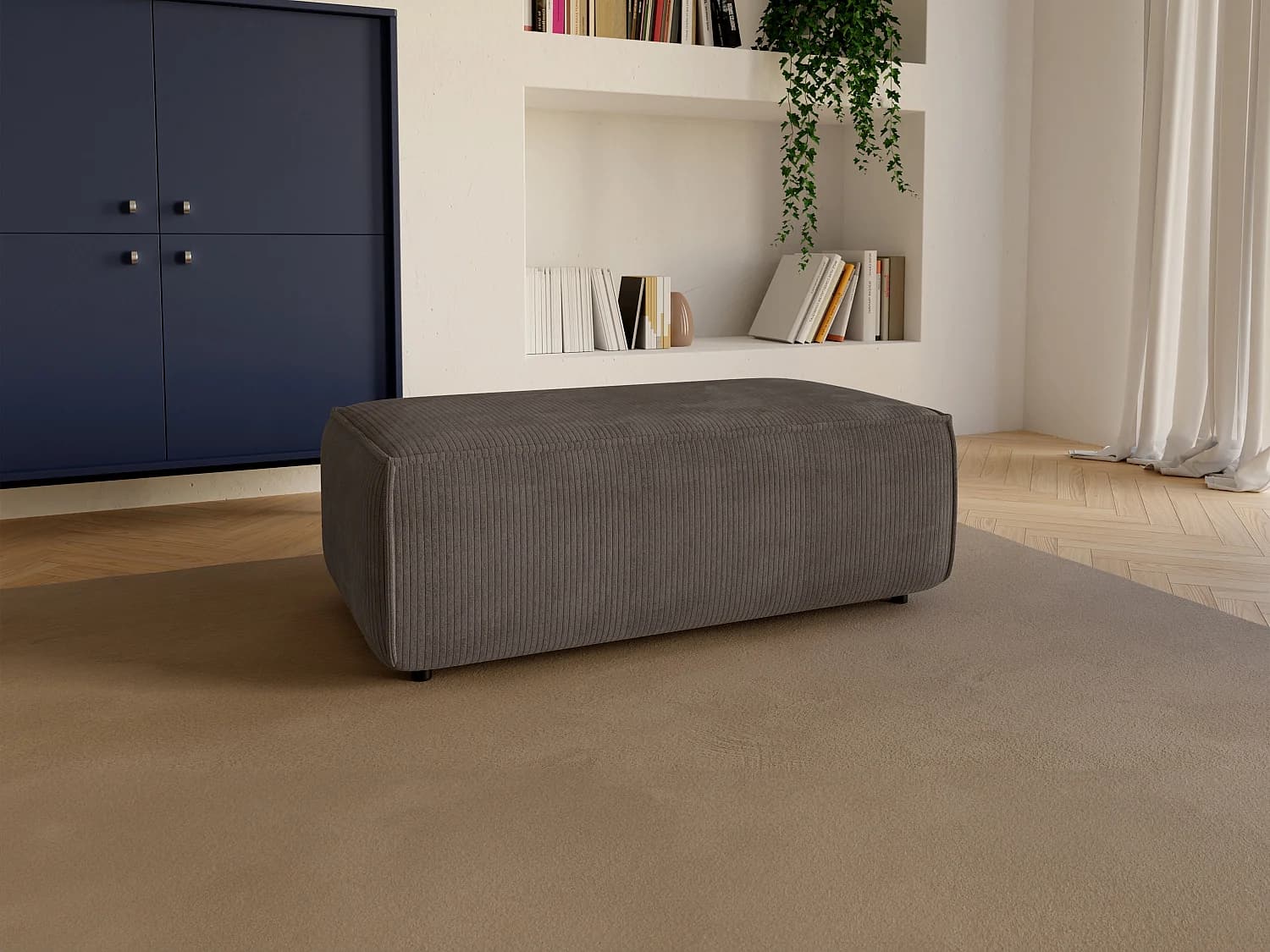 Pouf en velours côtelé marron AMELIA