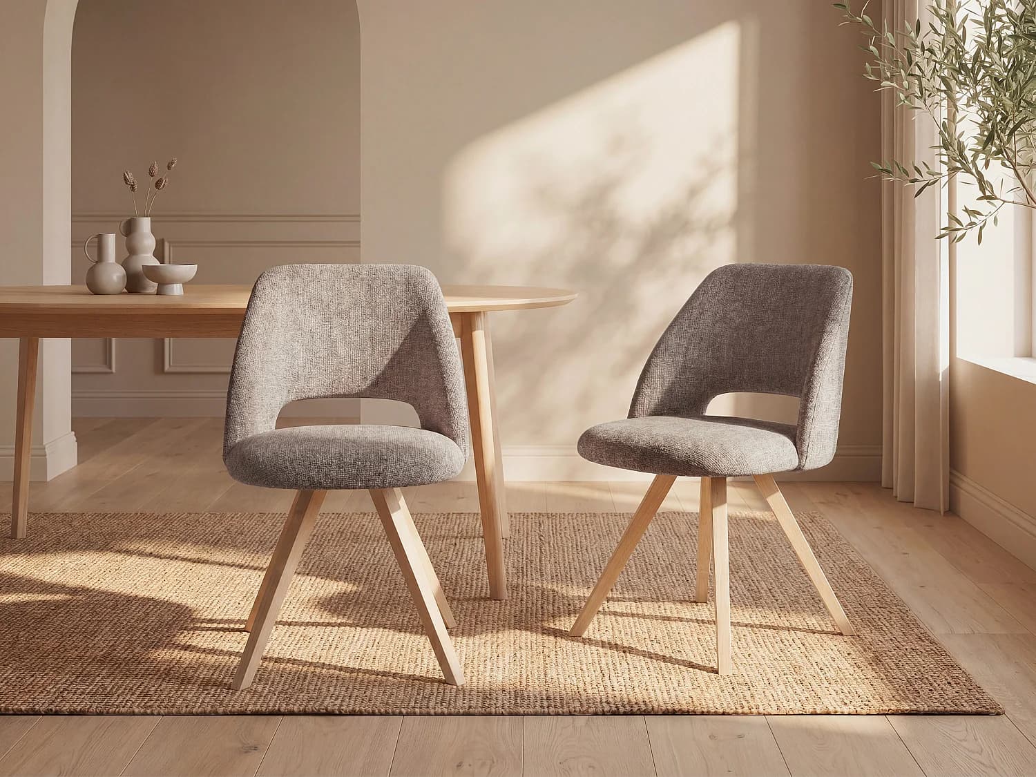 Lot de 2 chaises en tissu et bois d'hévéa - Taupe - VESIANI