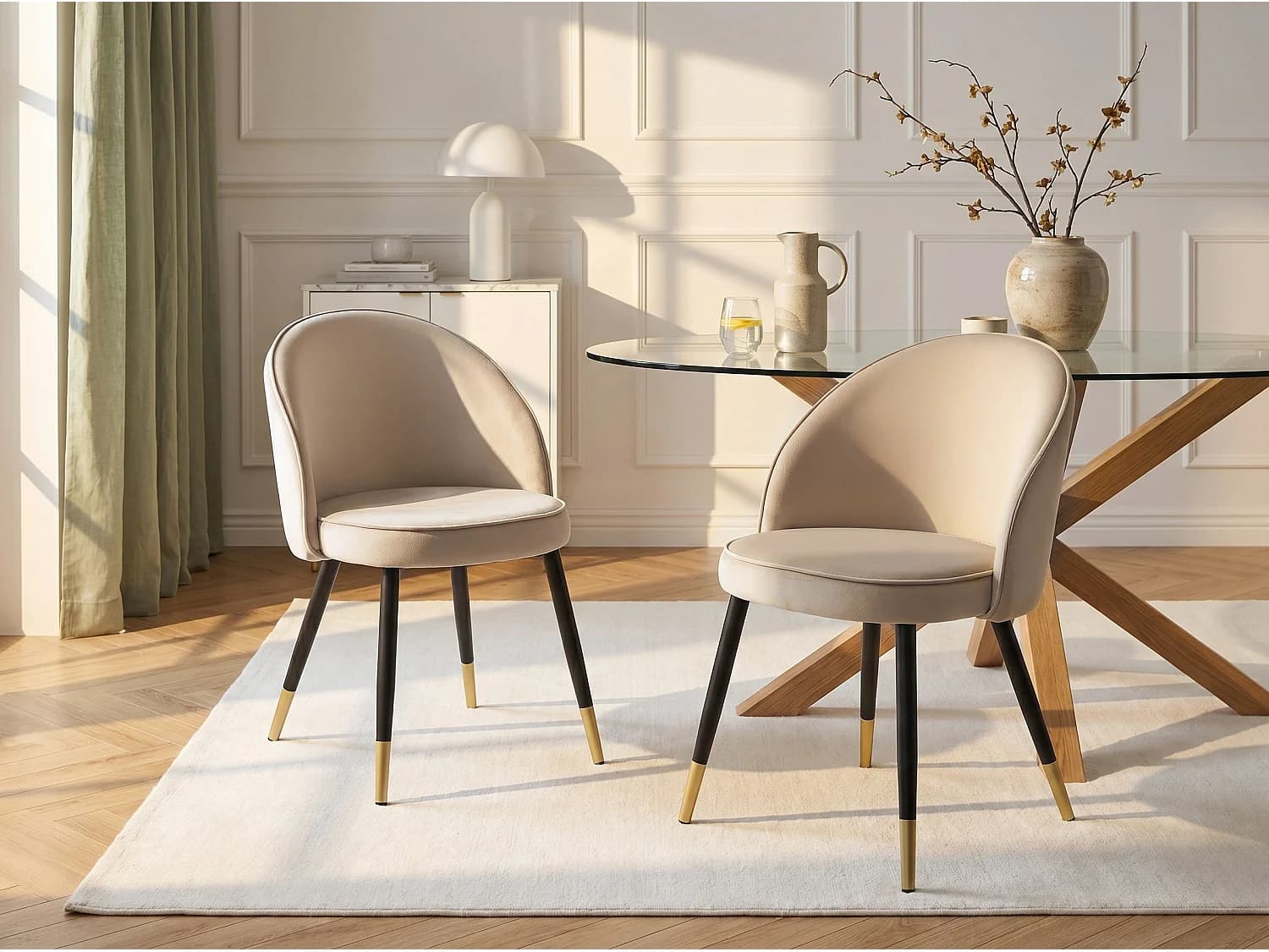Lot de 2 chaises en velours et métal - Beige - MAYLINA