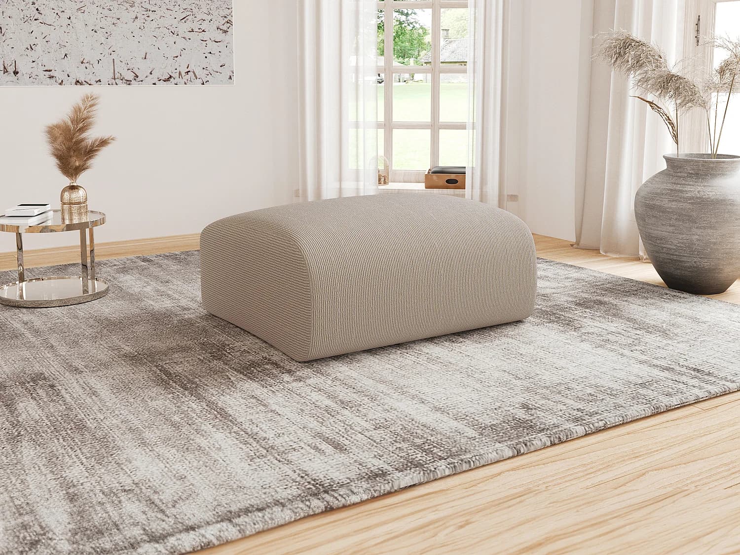 Pouf en velours côtelé fines côtes beige POGNI de Maison Céphy