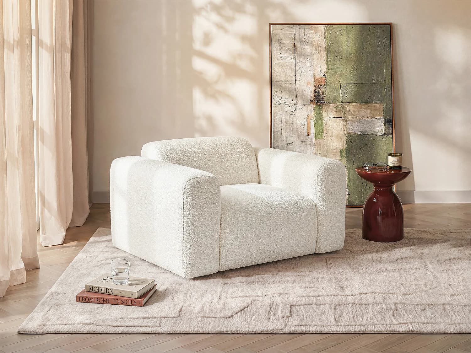 Fauteuil en tissu bouclette blanc POGNI de Maison Céphy