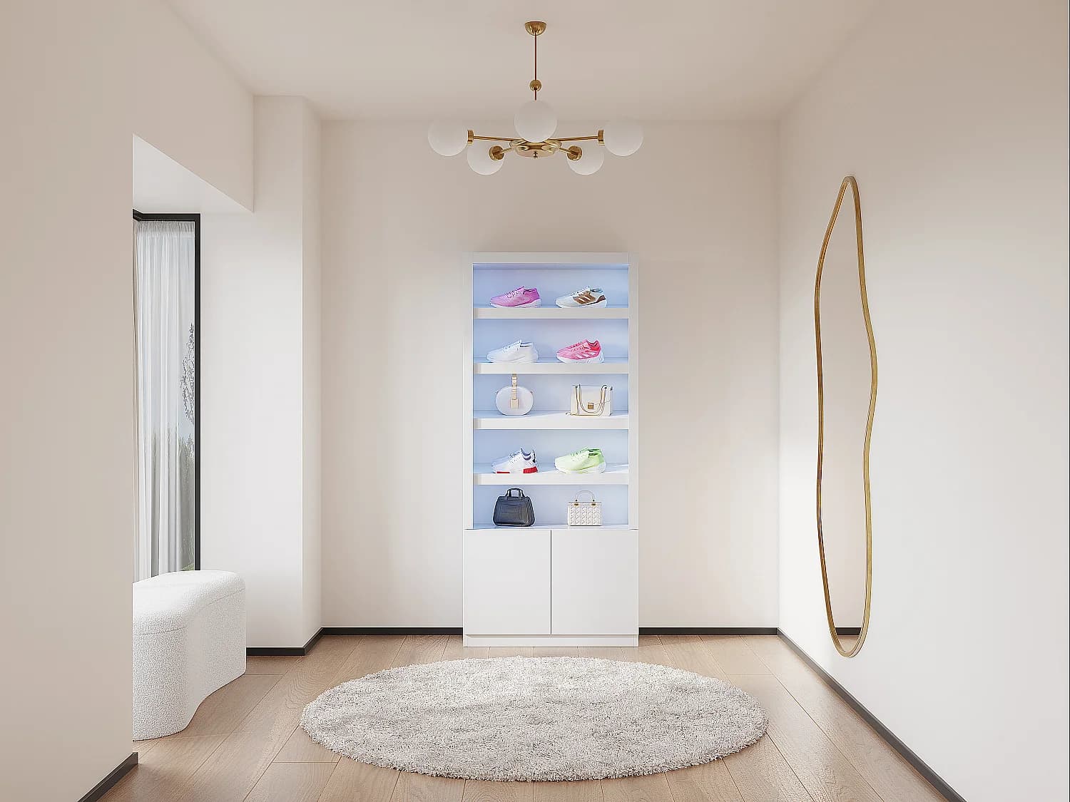 Meuble à chaussures 5 niches et 2 portes avec LEDs en MDF - Blanc - DOLMINA