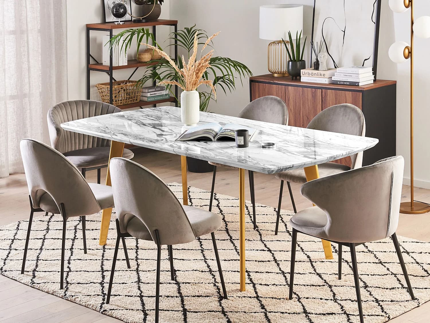 Table de salle à manger extensible MOSBY Blanc/doré 160/200 cm 90 cm