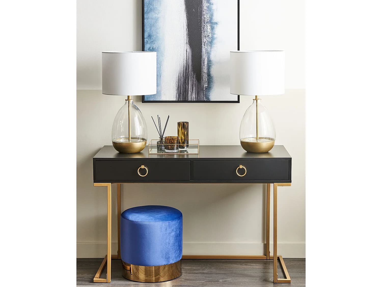 Console Table de bureau WESTPORT Noir/doré 115 cm 50 cm avec rangement