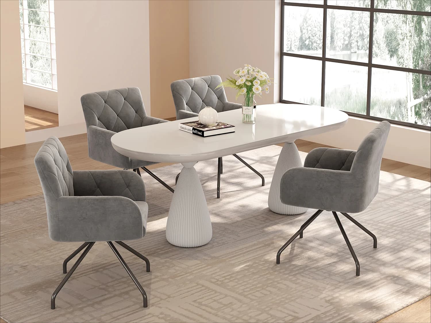 Lot de 4 Chaises rembourrées en velours avec pieds en métal - Gris clair