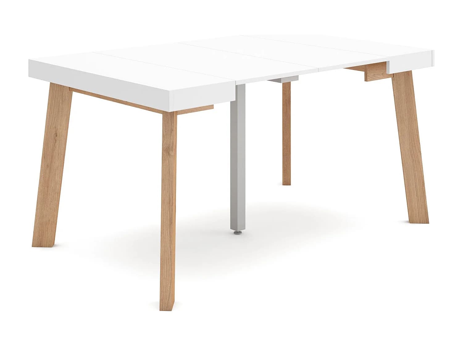 Table console extensible, 140x90x73cm, Pour 6 personnes, Pieds en bois, Blanc