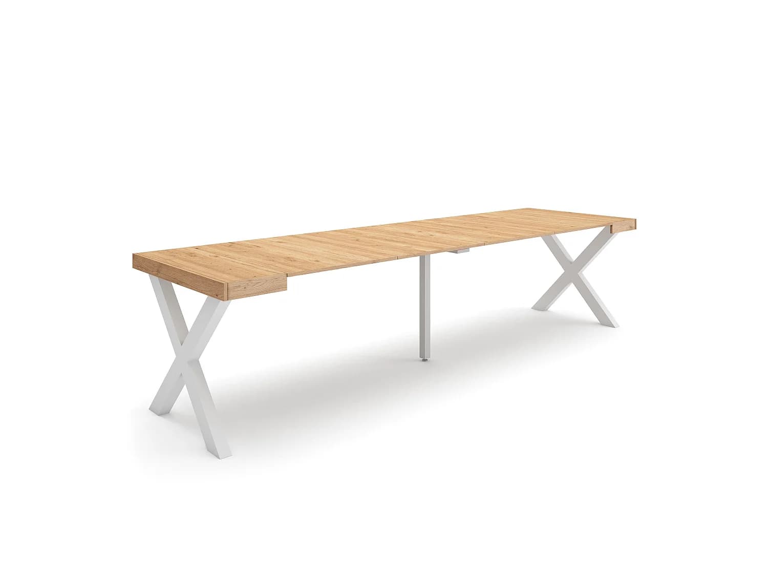 Table console extensible, 302x90x73cm, Pour 14 personnes, Pieds bois massif, Chêne