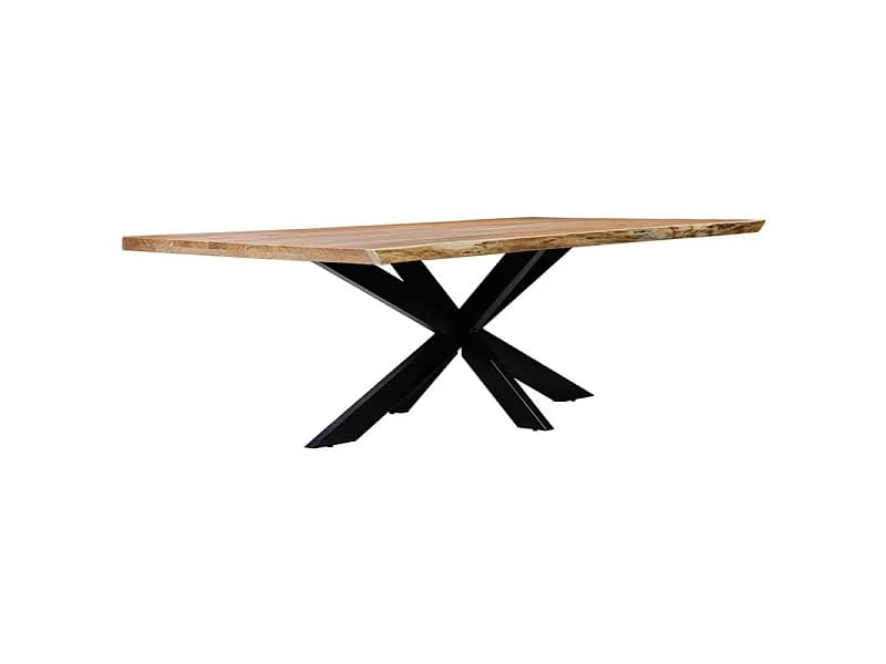 Table 220x100 cm bois d'acacia pied central croix métal noir - OTTAWA
