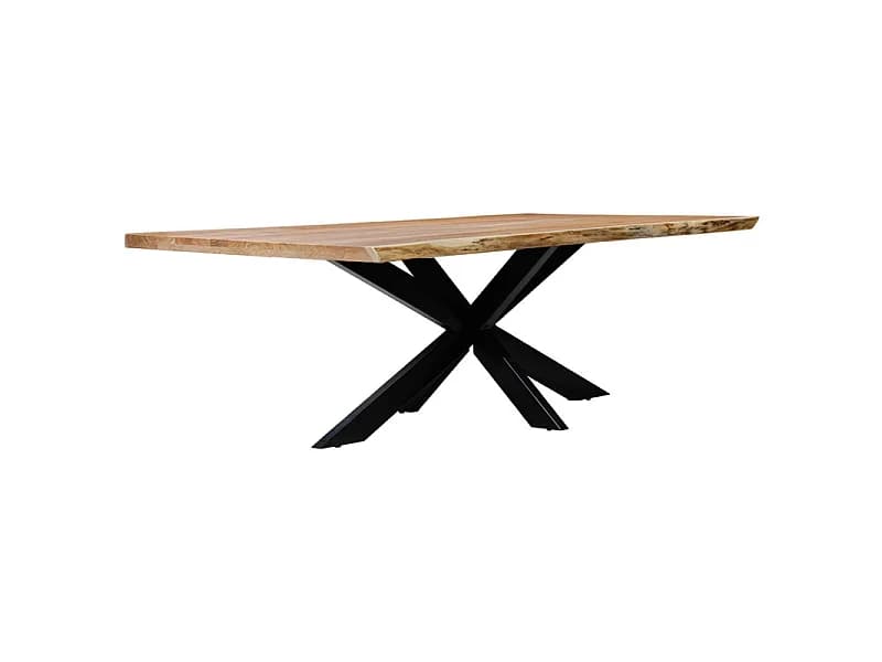 Table 200x100 cm bois d'acacia pied central croix métal noir - OTTAWA