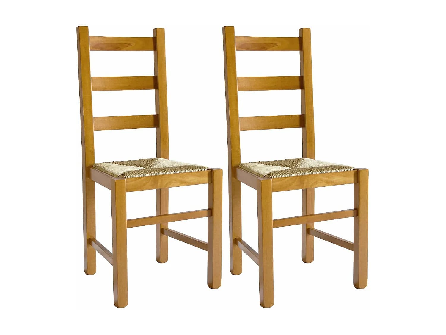 ORTA - Lot de 2 Chaises Teinté Chêne et Assises en Paille