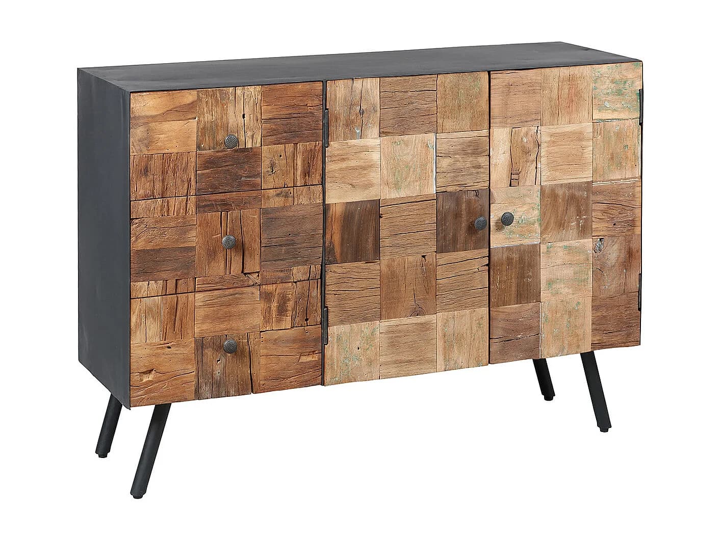 FULBERT - Buffet 2 Portes 3 Tiroirs Acier et Bois Massif