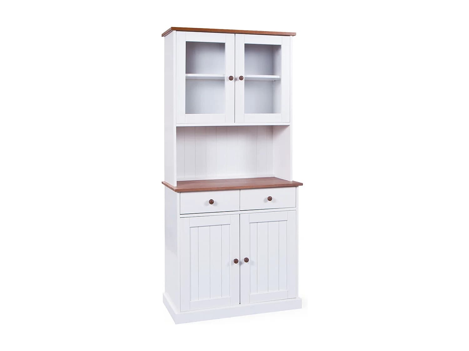 SOCOA - Buffet Vaisselier 4 Portes 2 Tiroirs Bois Massif Vernis Sepia et Blanc