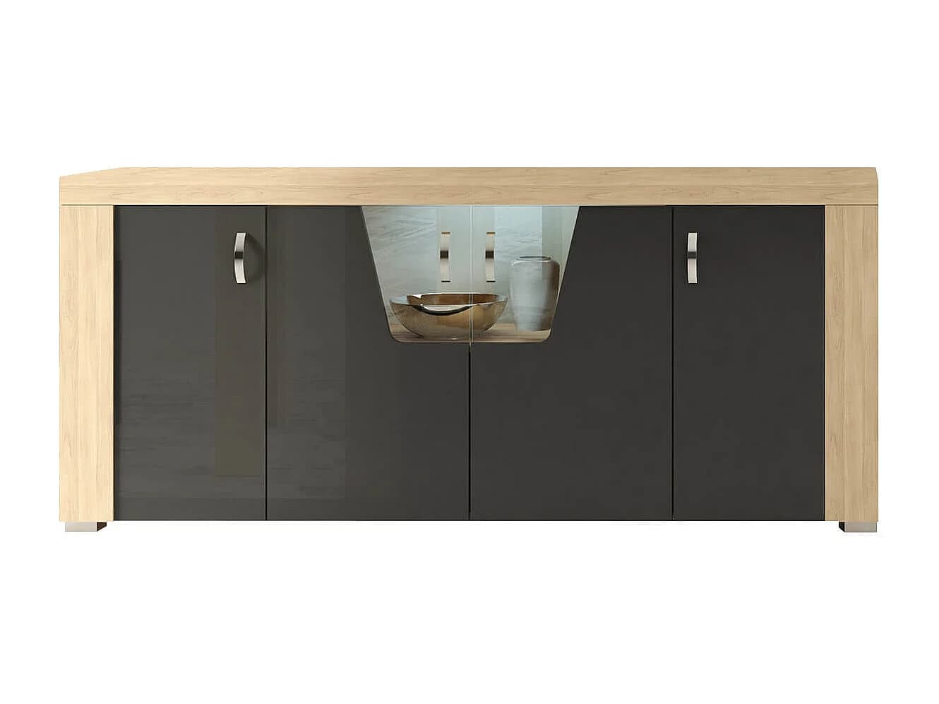 GUEST - Buffet 4 Portes Aspect Chêne Miel avec Eclairage Led