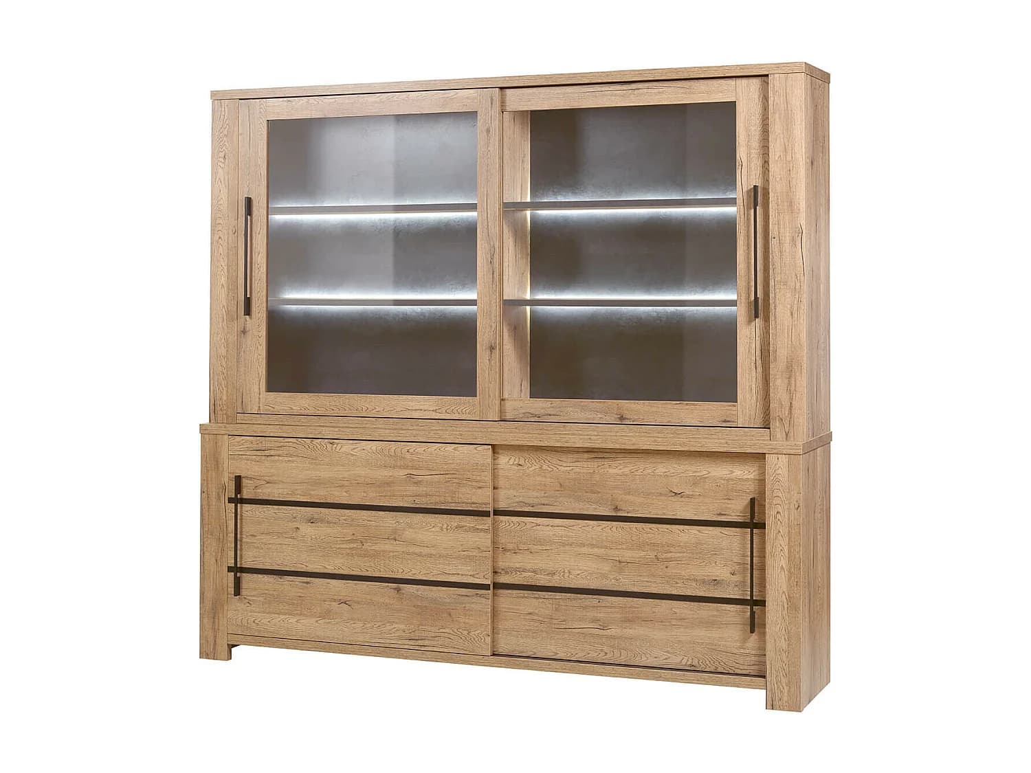 NILLA - Buffet-Vaisselier avec Eclairage Led Aspect Bois