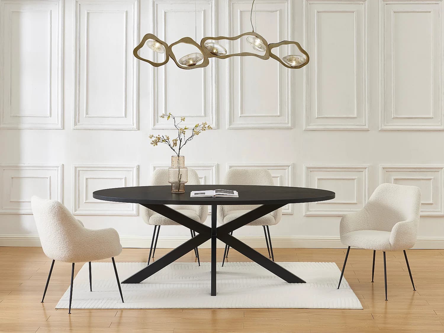 Table à manger 8 personnes placage chêne et métal - Noir - LINIOMA