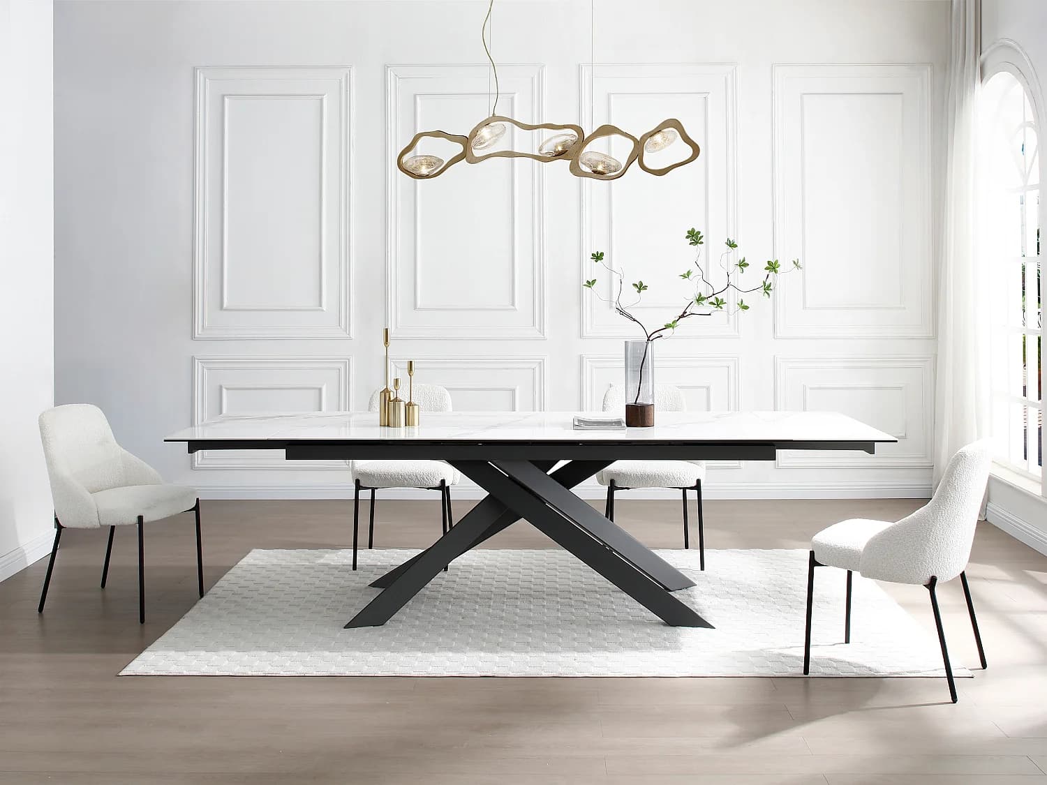 Lot de 2 chaises en tissu bouclette et métal noir - Blanc - LIAMONA
