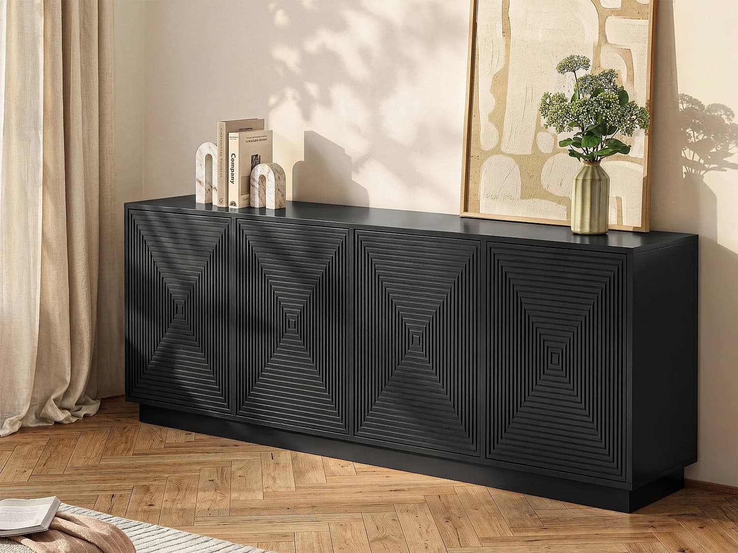 Buffet avec 4 portes en MDF - Noir - MEZULIA