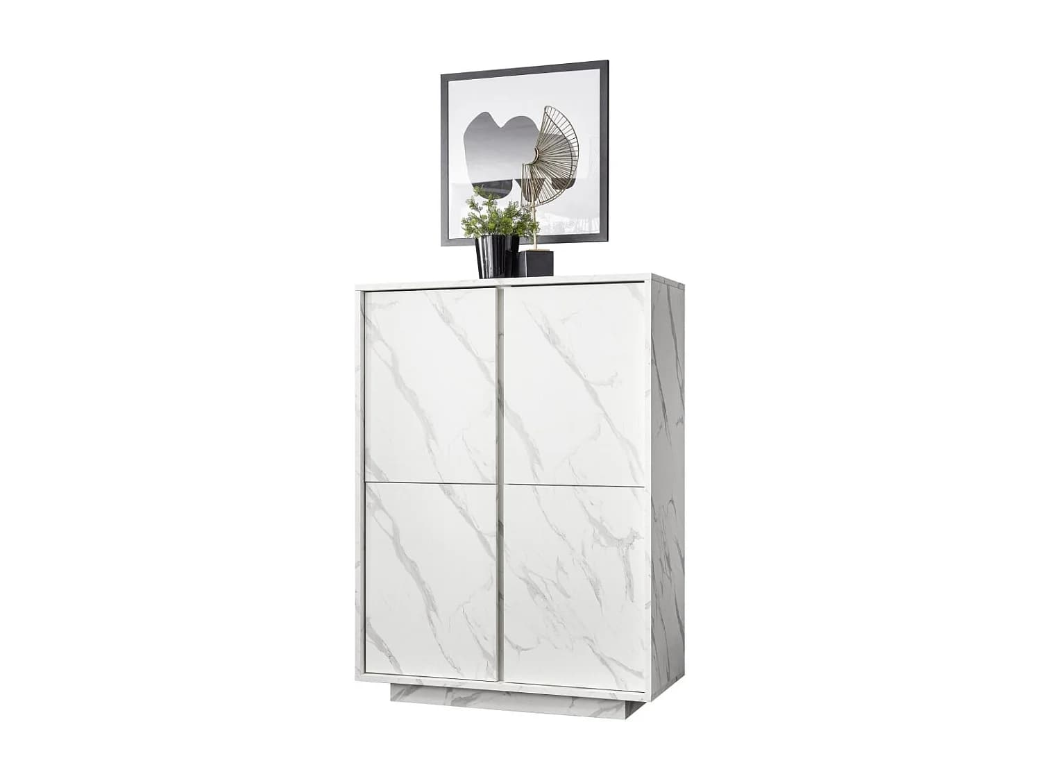 Buffet 4 portes, collection COLOMARMO, coloris blanc effet marbre, idéal dans votre salon ou salle à manger