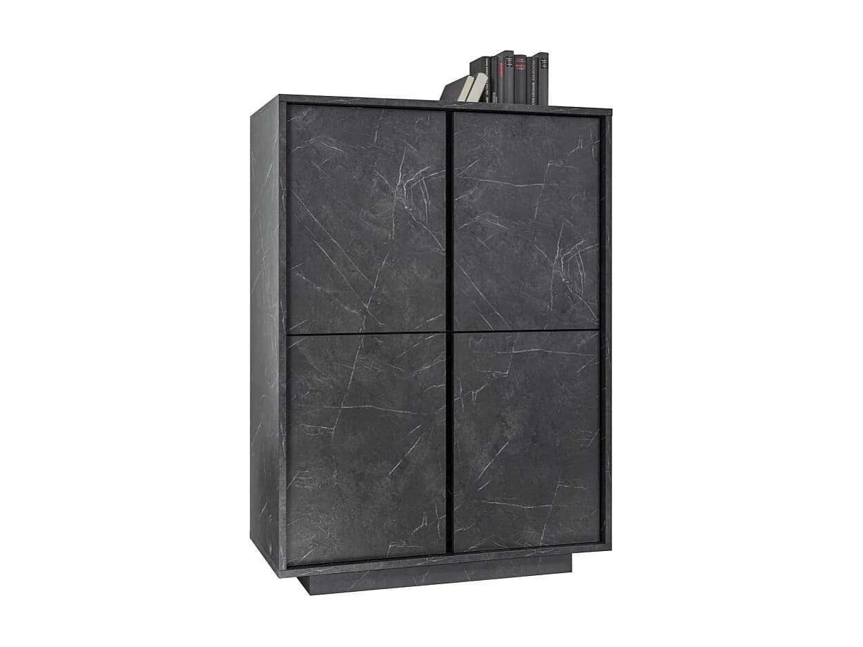 Argentier 4 portes, collection COLOMARMO, coloris noir effet marbre, idéal dans votre salon ou salle à manger