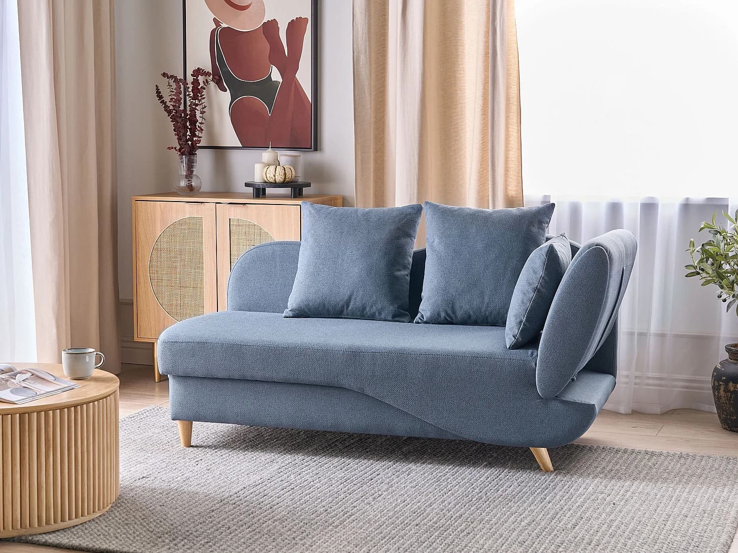 Chaise longue côté droit MERI Lin synthétique Bleu foncé avec rangement