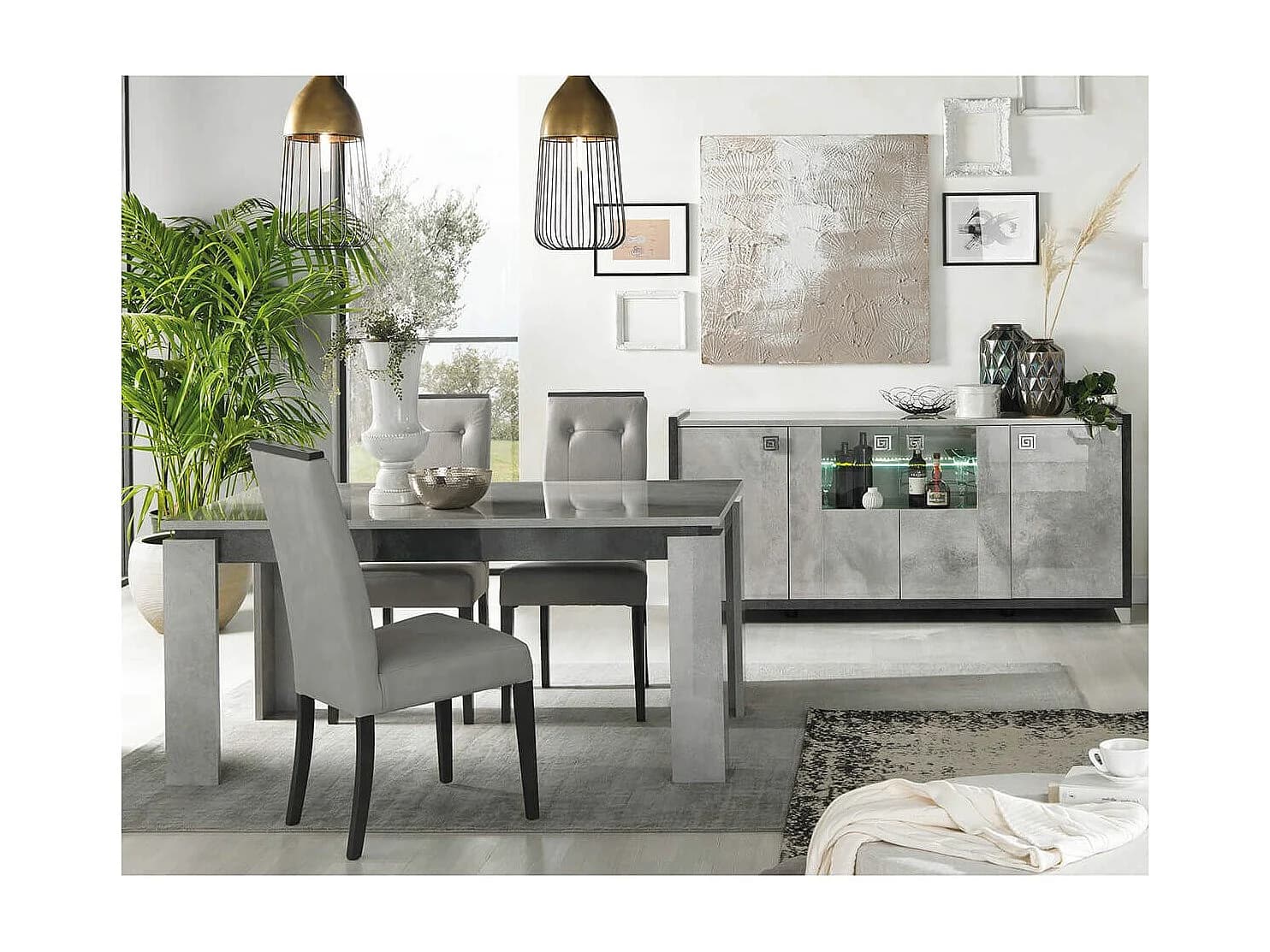 HOFFMAN - Table de Repas Allongeable à 4 Pieds Gris Aspect Pierre