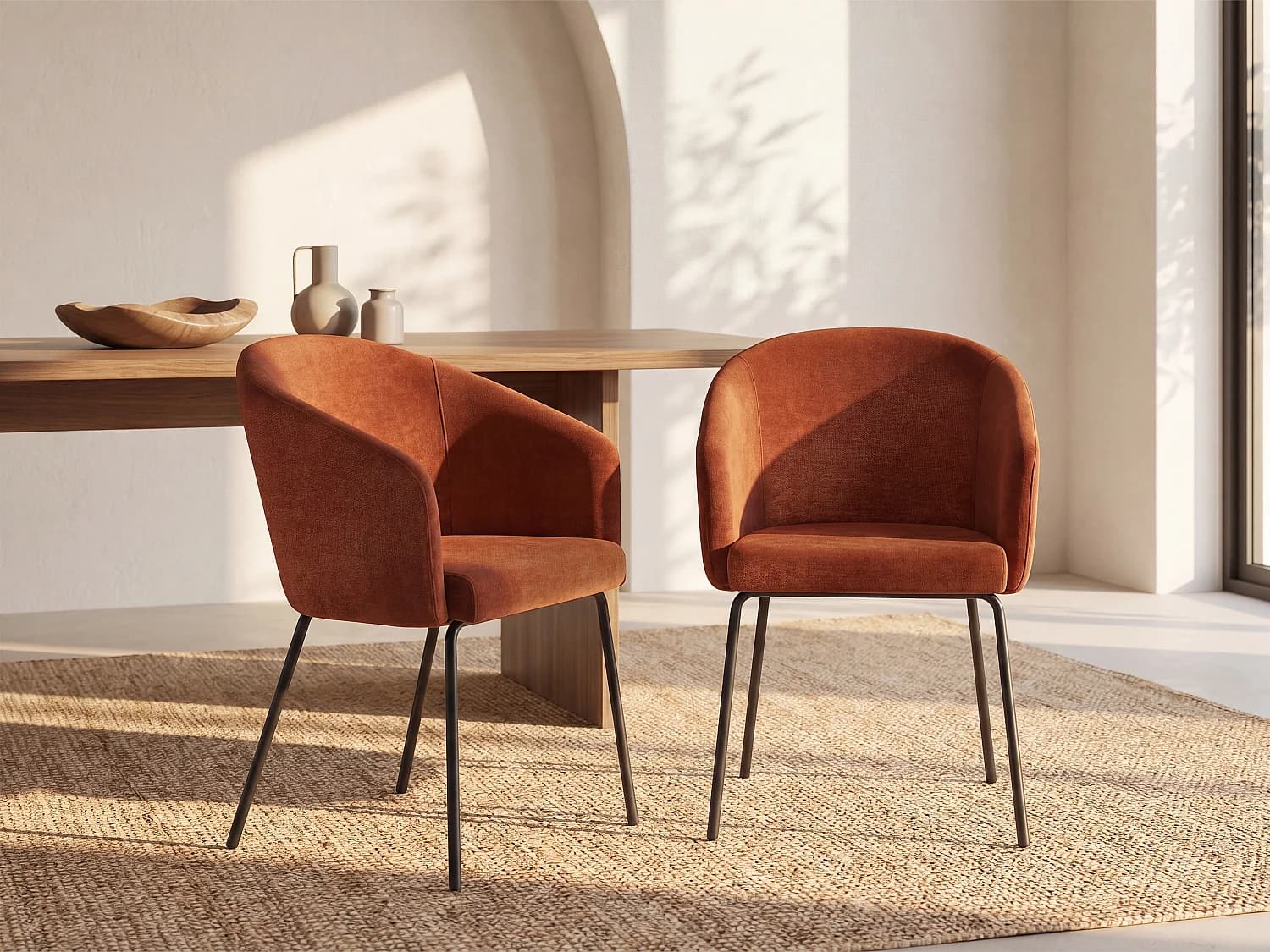 Lot de 2 chaises avec accoudoirs en tissu et métal - Terracotta - MORONI