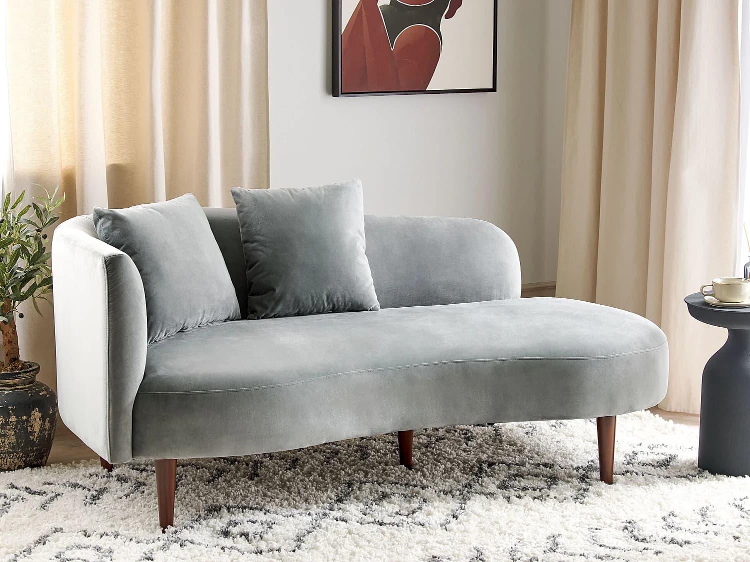 Chaise longue côté gauche CHAUMONT Velours Gris clair