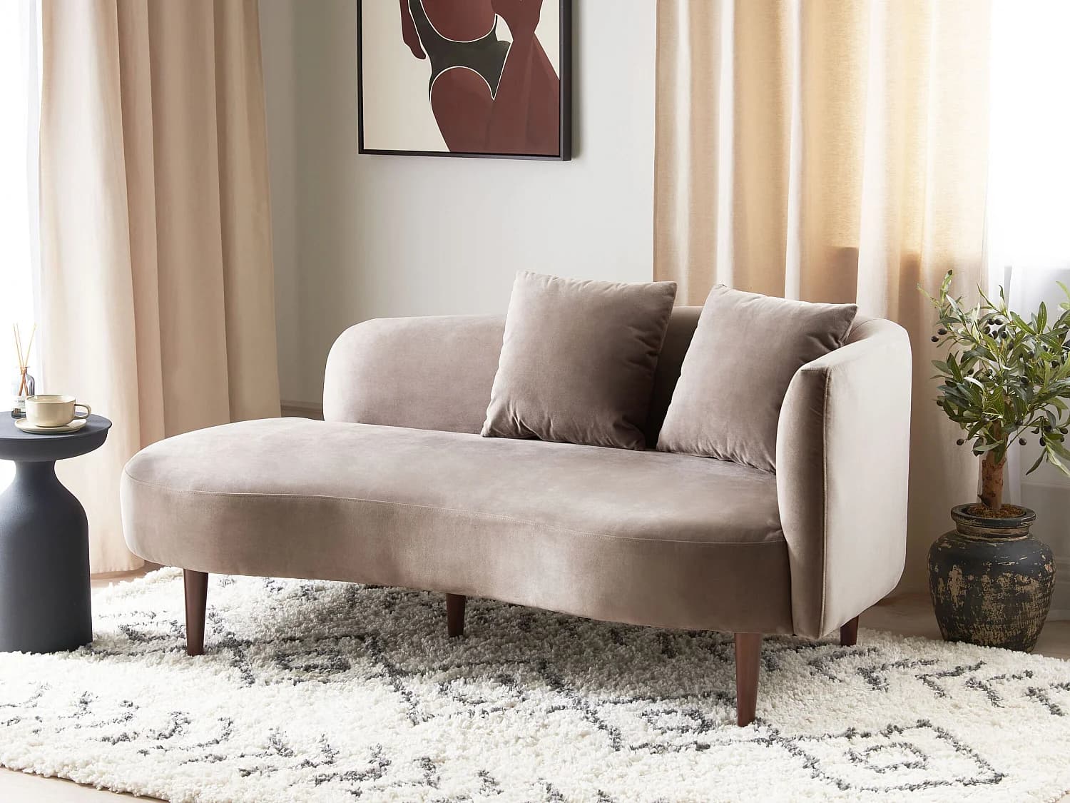 Chaise longue côté droit CHAUMONT Velours Taupe