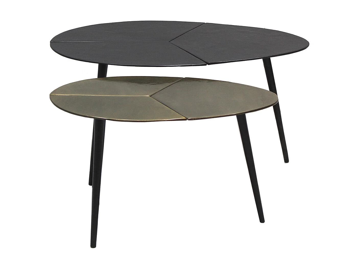 BRADLEY - Lot de 2 Tables Acier Finition Doré Antique et Noire