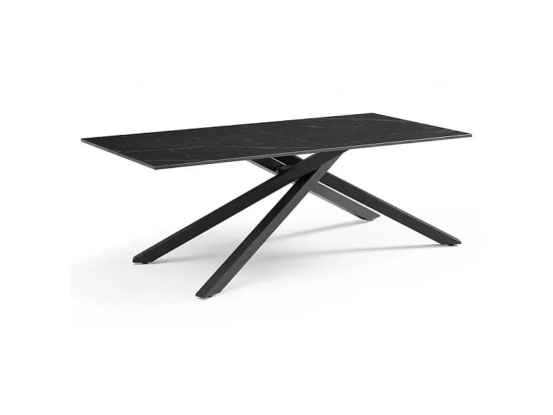 Table basse 120x60 cm céramique noir marbré pied torsadé - INDIANA 05