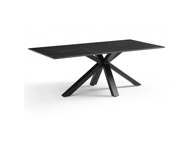 Table basse 120x60 cm céramique noir marbré pied croix - INDIANA 04