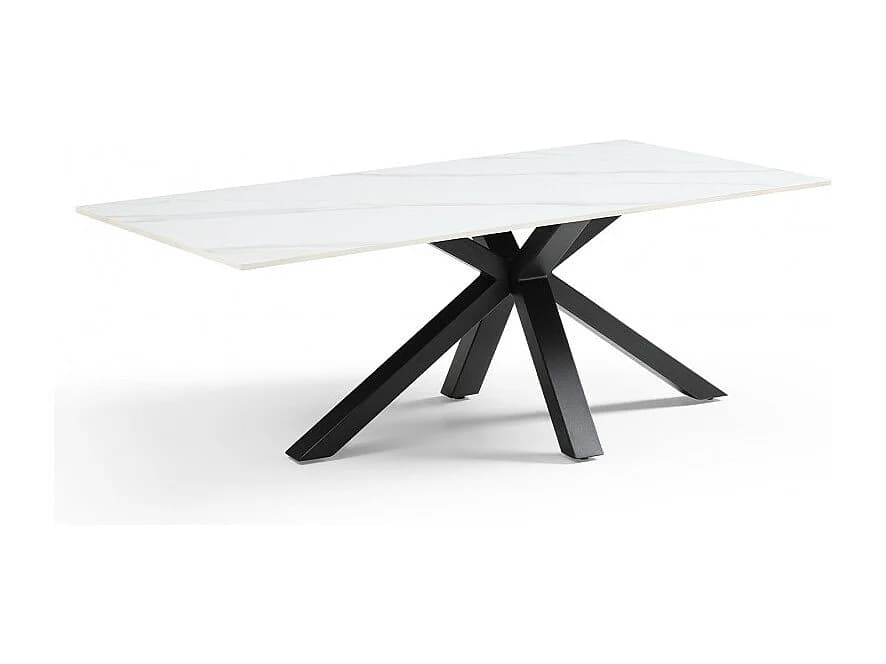 Table basse 120x60 cm céramique blanc marbré pied croix - NEVADA 04